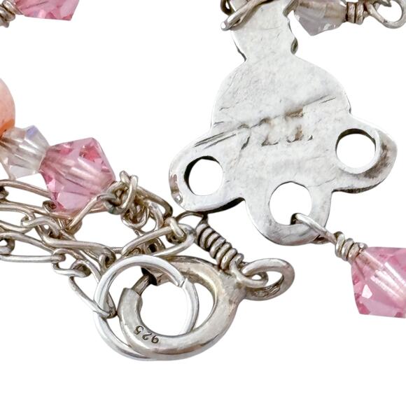 Estate Sterling Silver 925 Pink Shell & Pink Crystal Necklace 20.5" - Picture 4 of 7